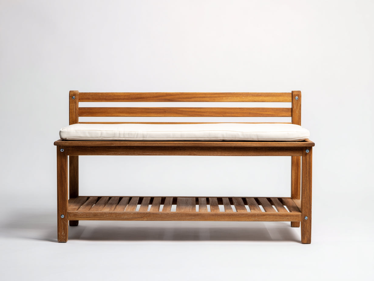 Panche da giardino-Legno massello-Tessuto-120x45x78 cm-Marrone-Crema-Rustico