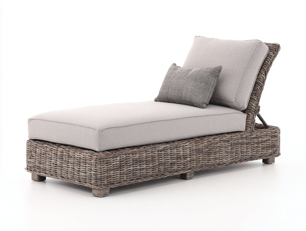 Lettino prendisole-rattan-tessuto-184x78x79 cm-beige chiaro-grigio naturale-stile rustico