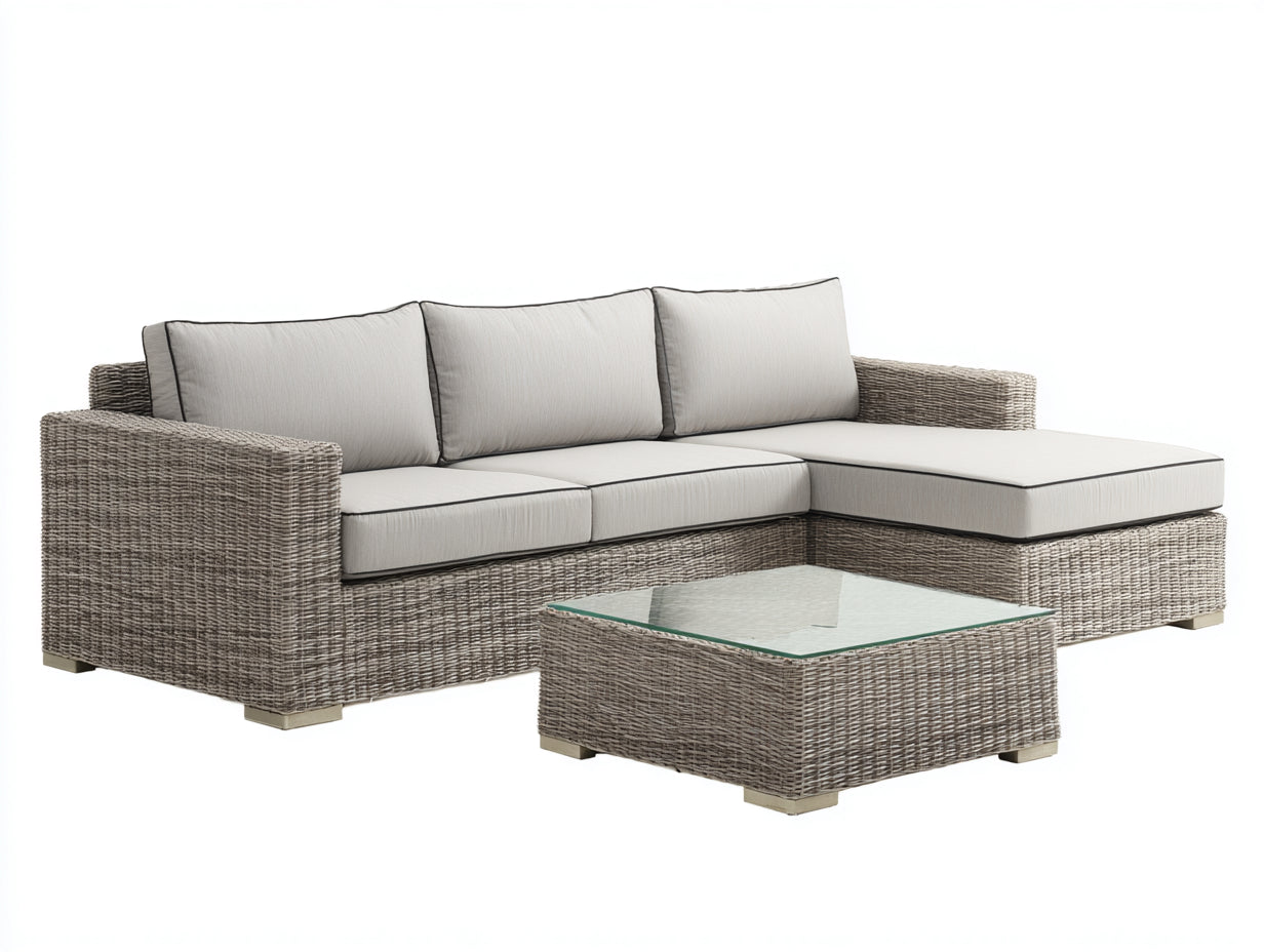 Divani da esterno - Rattan-tessuto-vetro - 248x168x84 cm - Tortora-Beige chiaro - Moderno