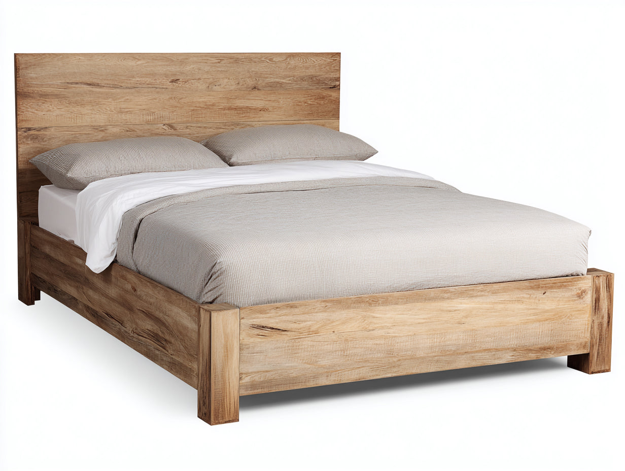 Letto matrimoniale-legno-221x181x112 cm-rovere naturale-rustico