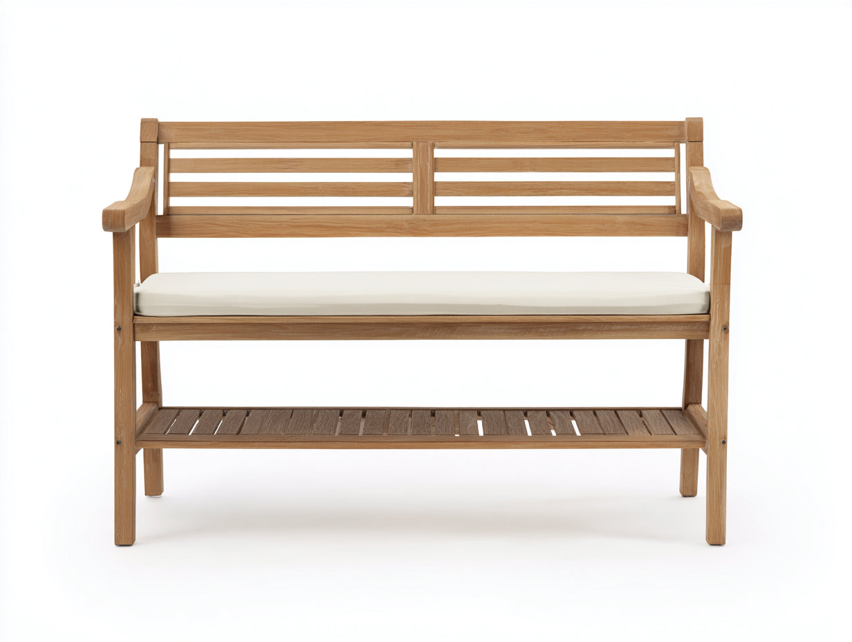 Panche da giardino-Legno massello-Tessuto-128x48x82 cm-Naturale-Crema-Rustico