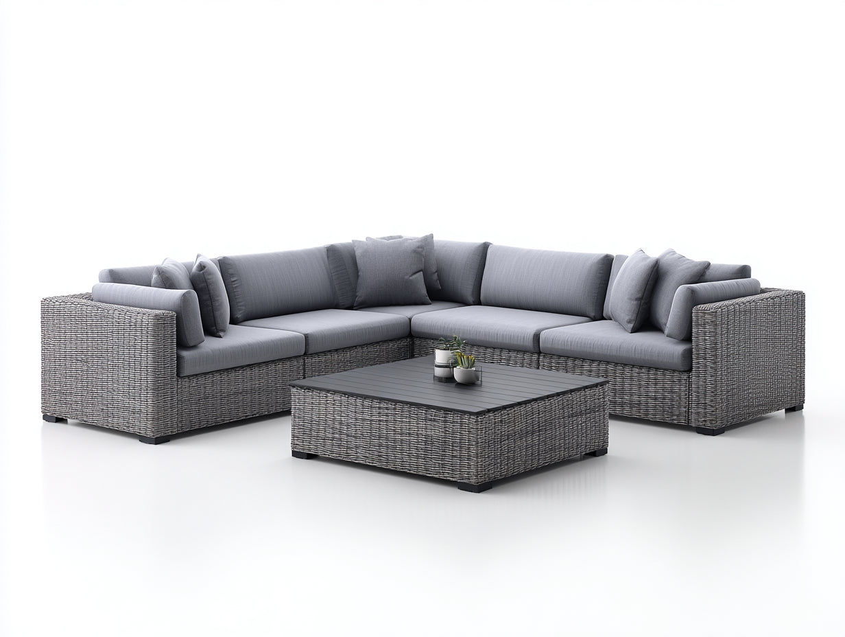 Divani da esterno - Rattan-tessuto - 278x278x84 cm - Grigio chiaro-Grigio scuro - Moderno