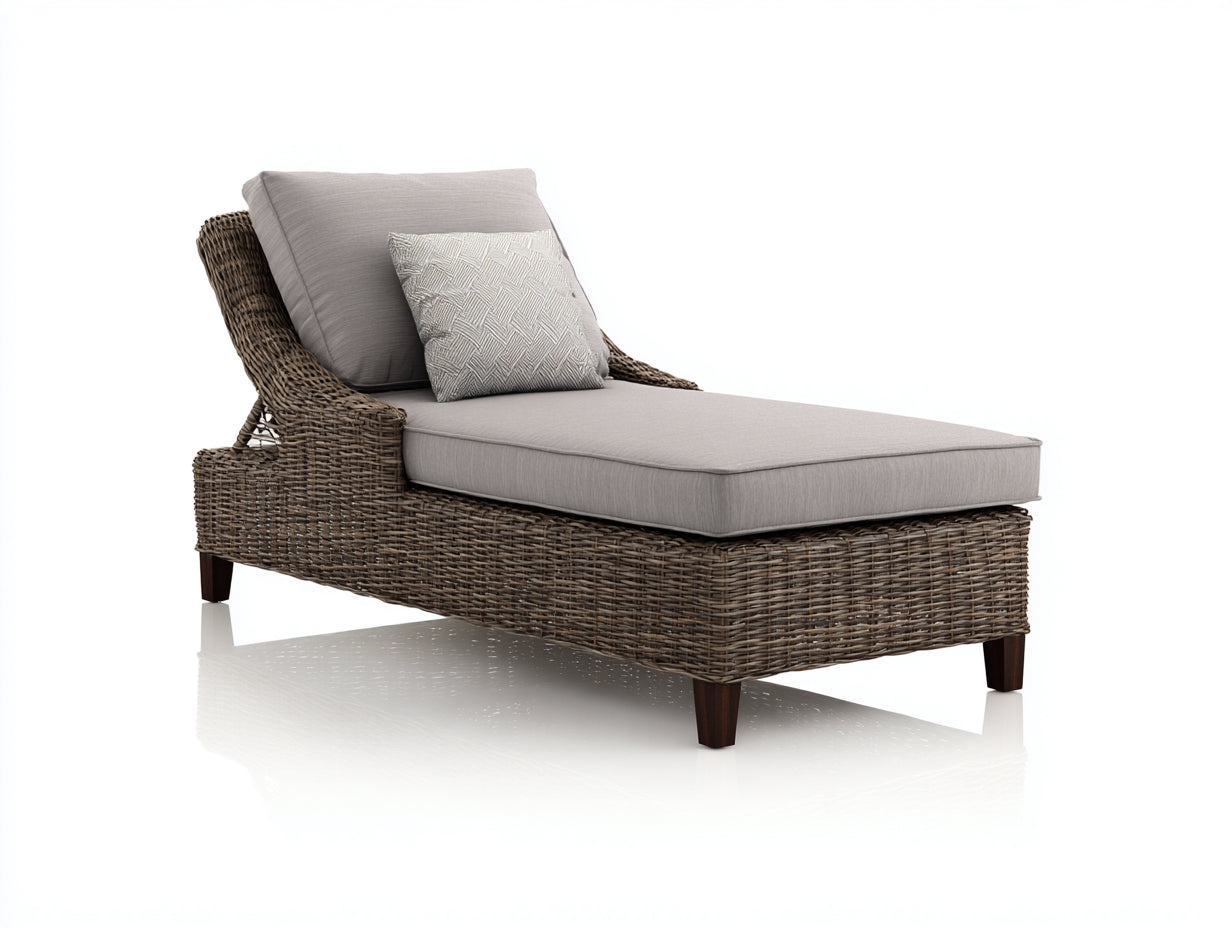 Lettino prendisole-rattan sintetico-legno-182x78x84 cm-grigio chiaro-marrone-stile naturale