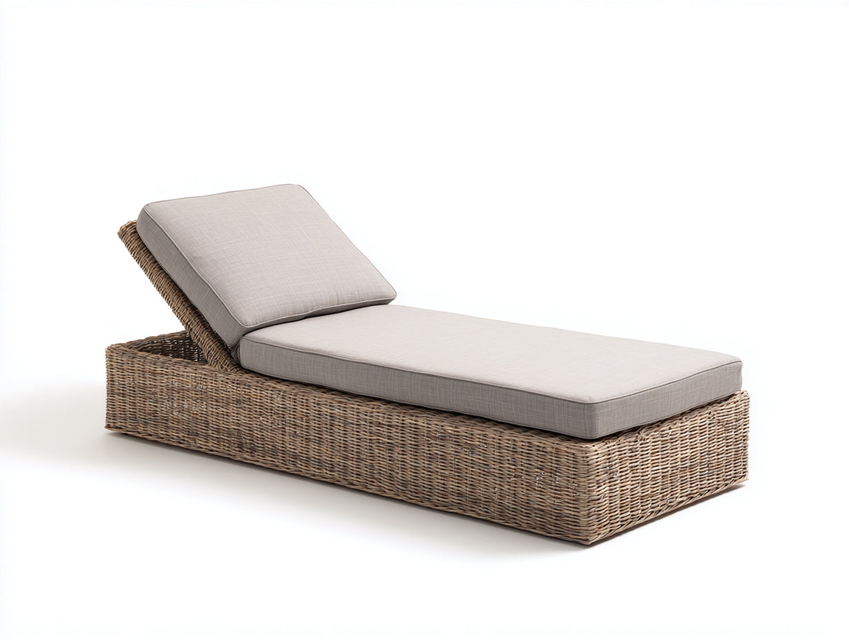 Lettino prendisole-rattan sintetico-184x75x68 cm-beige chiaro-naturale-stile minimal