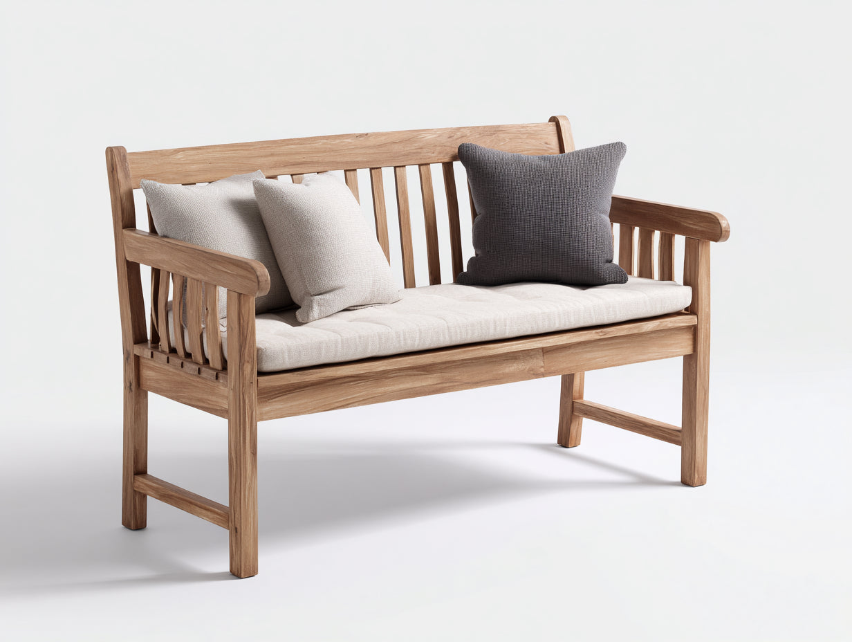 Panche da giardino-Legno massello-Tessuto-136x61x88 cm-Naturale-Beige-Rustico