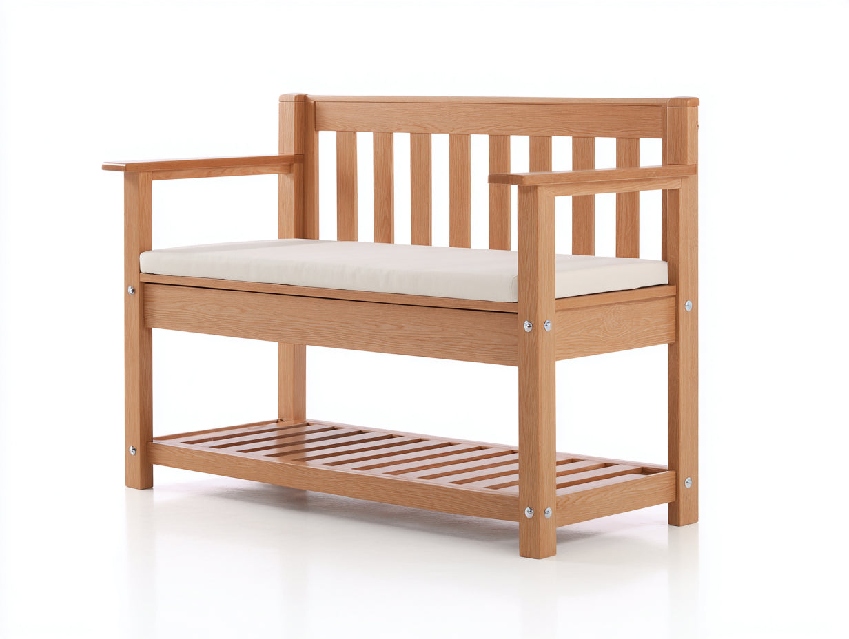 Panche da giardino-Legno massello-Tessuto-118x50x84 cm-Naturale-Crema-Moderno