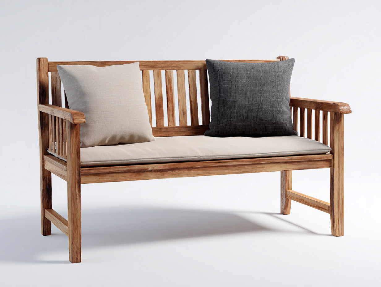 Panche da giardino-Legno massello-Tessuto-134x58x86 cm-Naturale-Beige-Moderno
