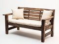 Panche da giardino-Legno massello-Tessuto-142x62x86 cm-Marrone scuro-Crema-Country