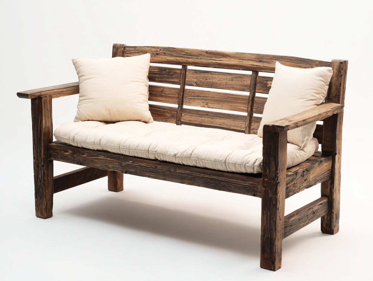 Panche da giardino-Legno massello-Tessuto-142x62x86 cm-Marrone scuro-Crema-Country