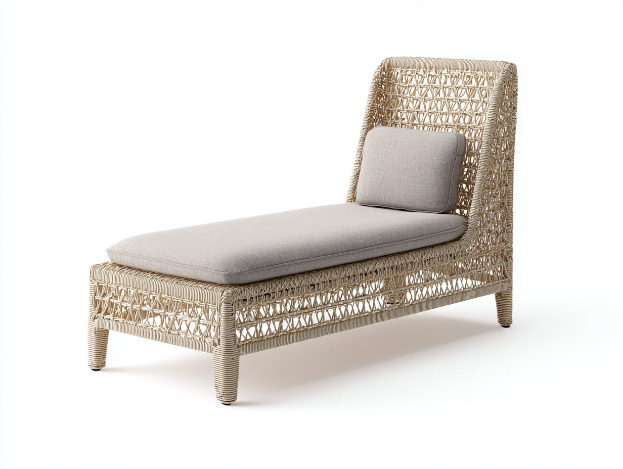 Lettino prendisole-rattan-tessuto-187x79x90 cm-beige chiaro-tortora-stile mediterraneo