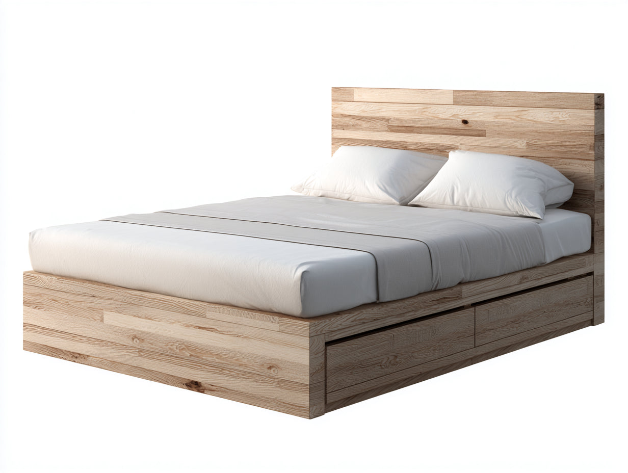Letto matrimoniale-legno-223x183x106 cm-rovere chiaro-funzionale