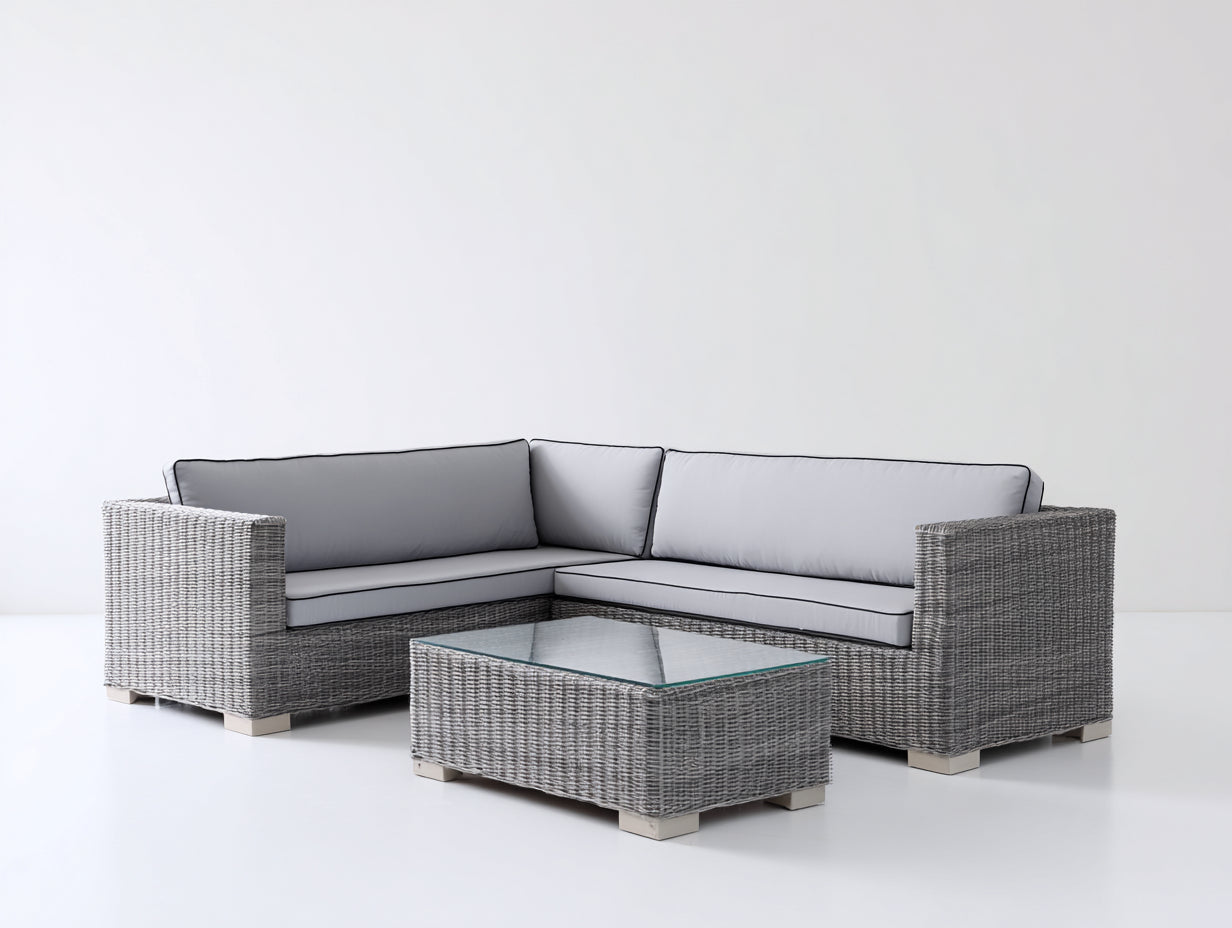 Divani da esterno - Rattan-tessuto-vetro - 252x172x84 cm - Grigio chiaro-Grigio perla - Moderno
