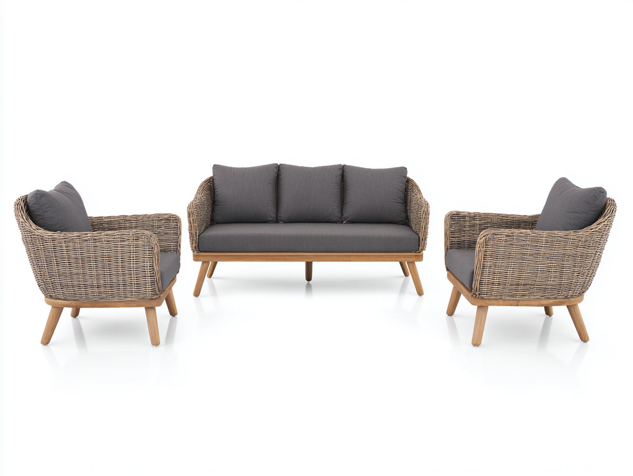 Divani da esterno - Rattan-legno-tessuto - 198x84x86 cm - Naturale-Grigio antracite - Scandinavo