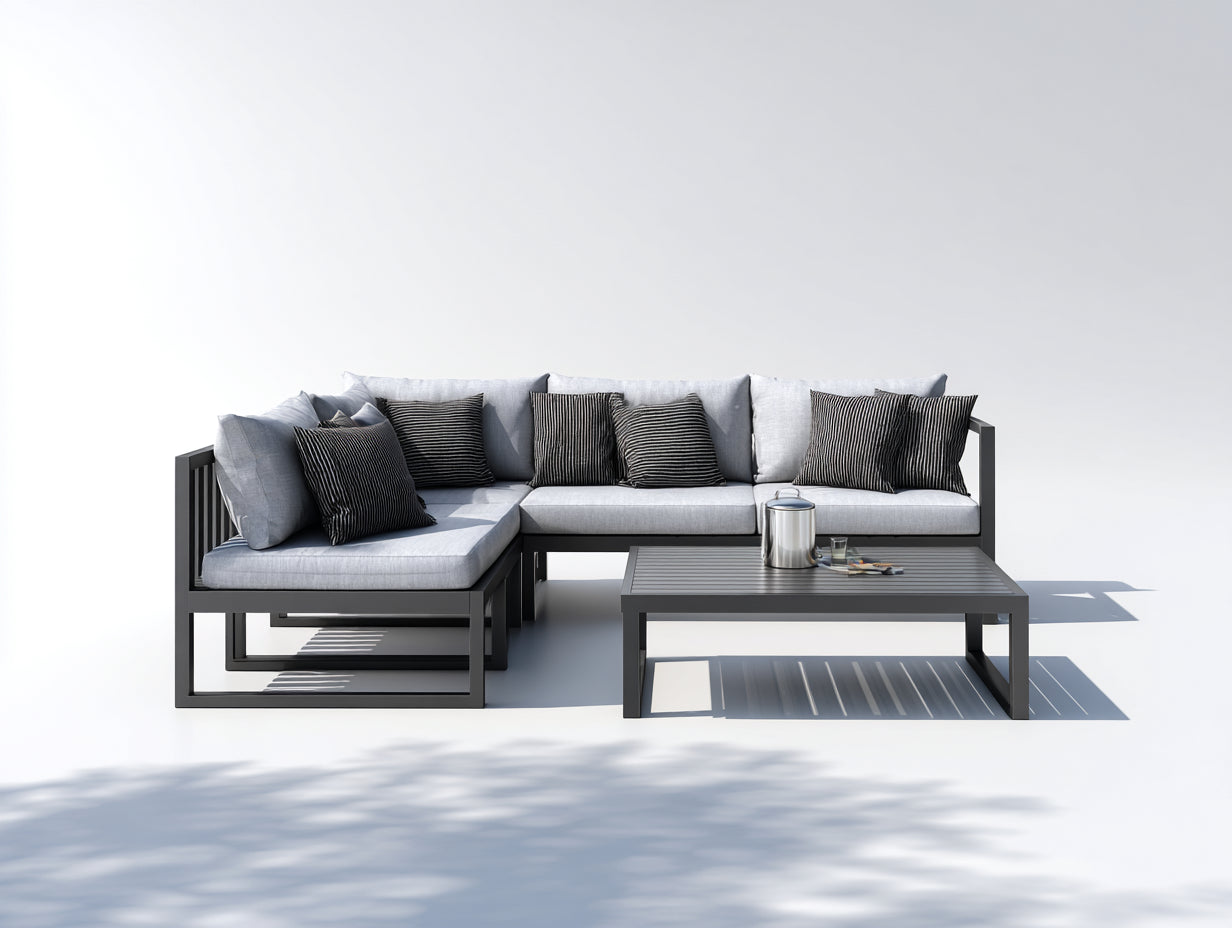 Divani da esterno - Alluminio-tessuto - 285x190x82 cm - Antracite-Grigio chiaro - Moderno