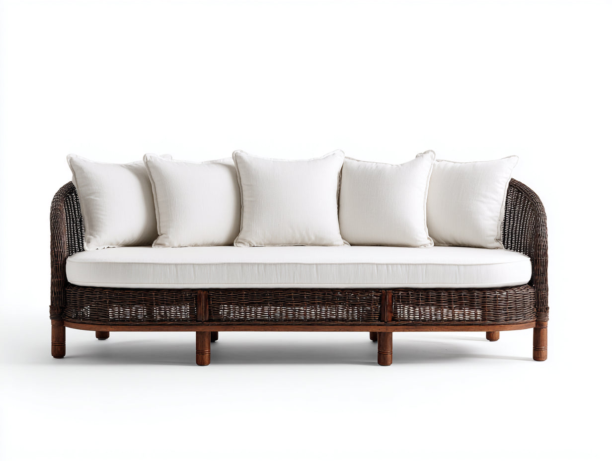 Divani da esterno - Rattan-tessuto - 218x88x92 cm - Marrone scuro-Avorio - Classico
