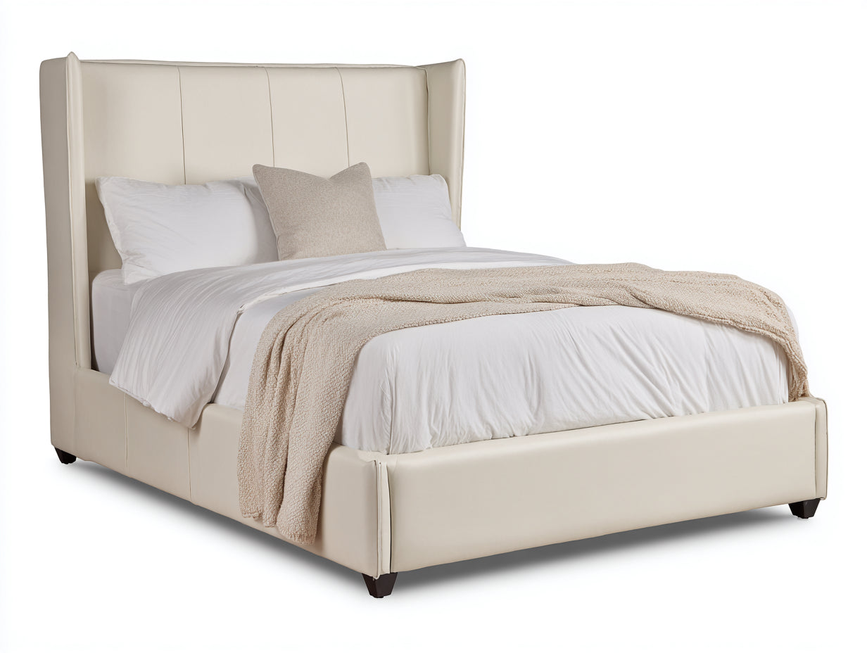 Letto matrimoniale - similpelle - 224x176x132 cm - crema - moderno