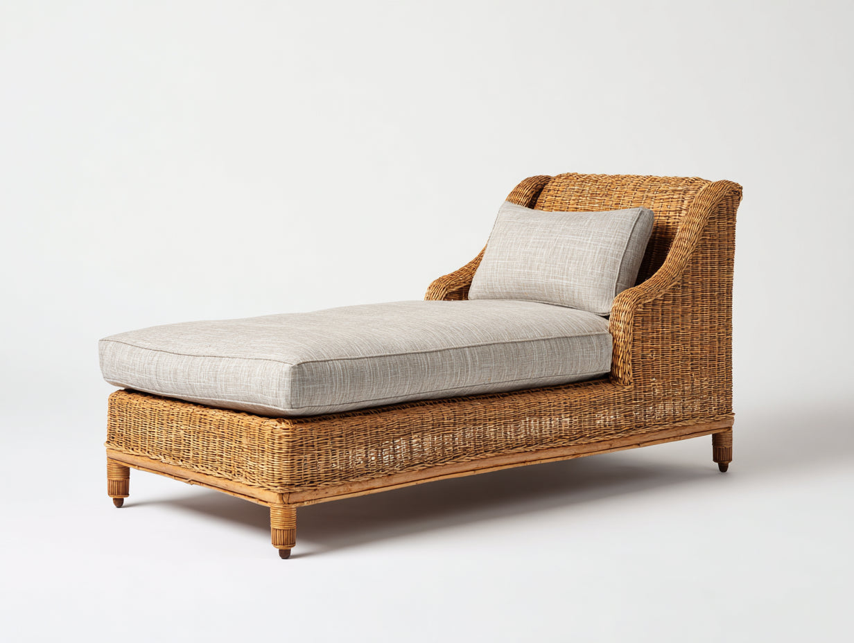 Lettino prendisole-rattan-tessuto-186x80x84 cm-beige-miele-stile classico