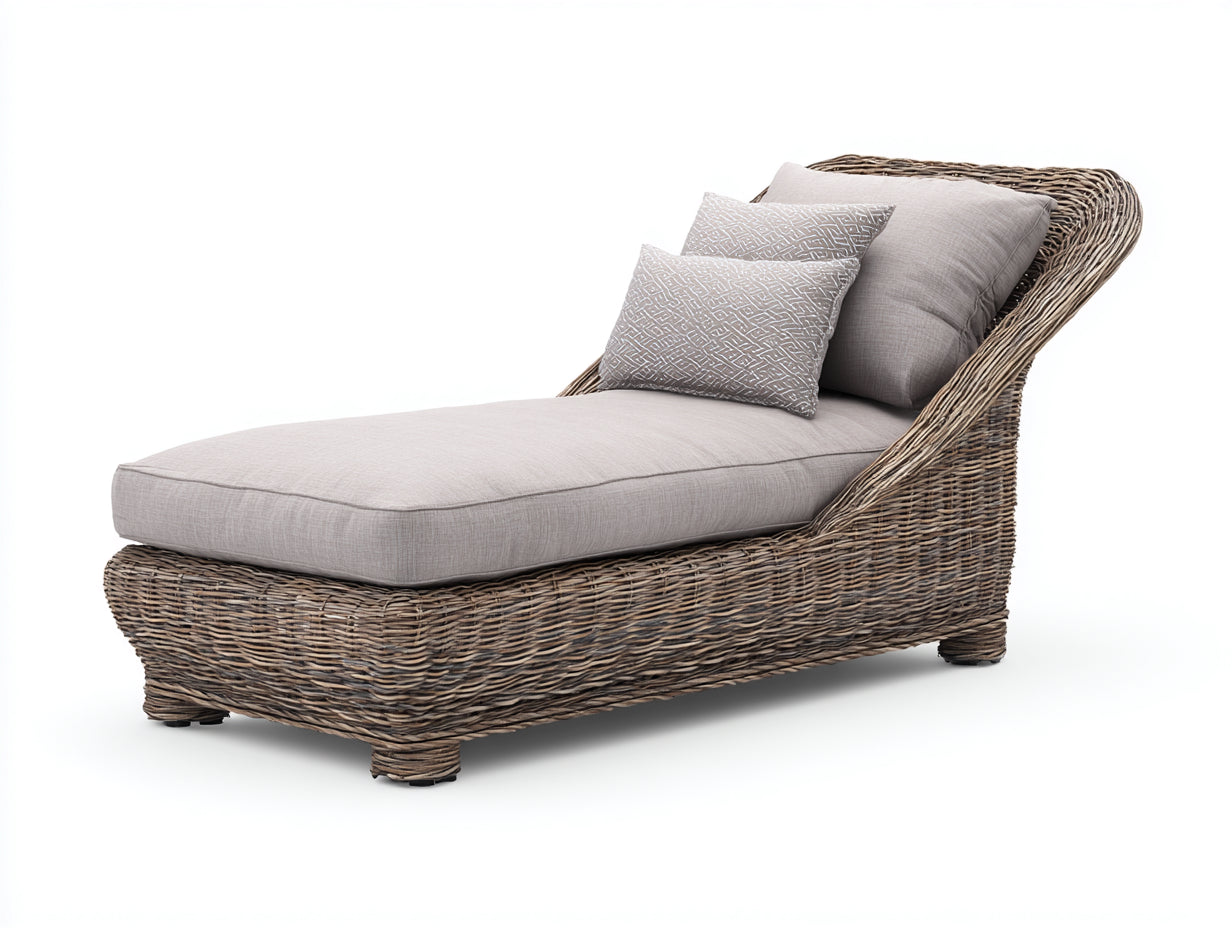Lettino prendisole-rattan-tessuto-188x82x88 cm-beige-grigio naturale-stile naturale
