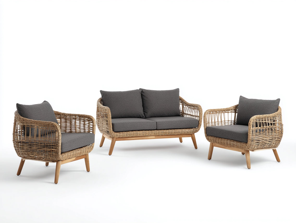 Divani da esterno - Legno-rattan-tessuto - 152x78x84 cm - Naturale-Grigio antracite - Scandinavo