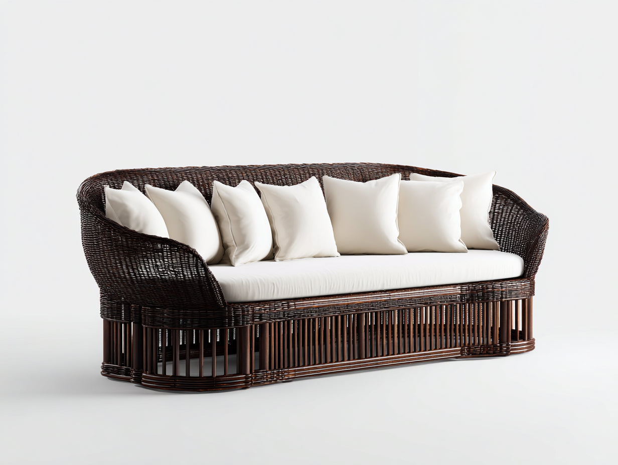 Divani da esterno - Rattan-tessuto - 238x92x90 cm - Marrone scuro-Avorio - Classico