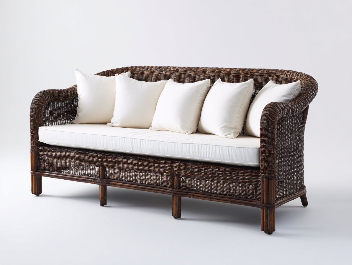 Divani da esterno - Rattan-tessuto - 212x86x92 cm - Marrone scuro-Avorio - Classico