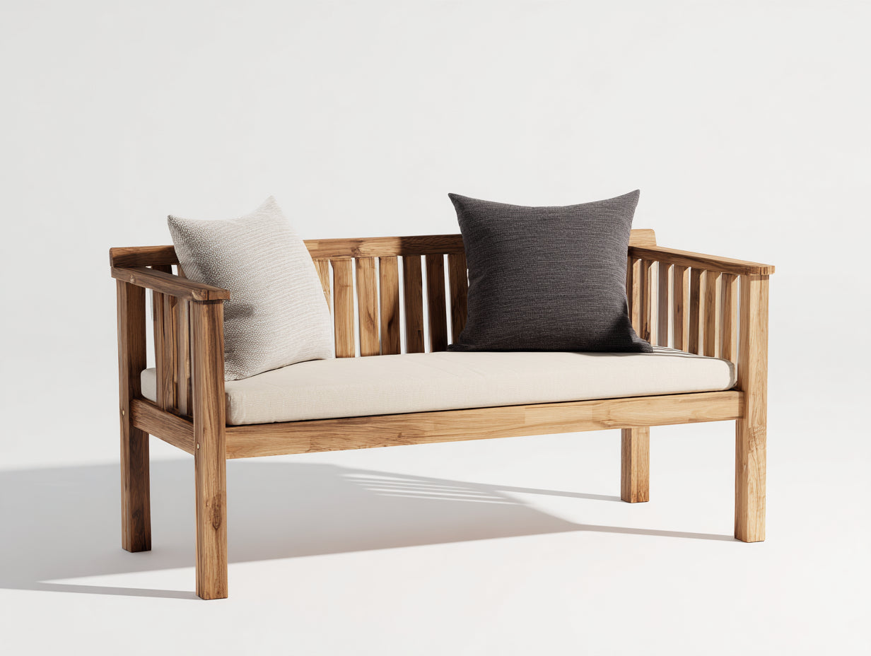 Panche da giardino-Legno massello-Tessuto-125x58x82 cm-Naturale-Crema-Rustico