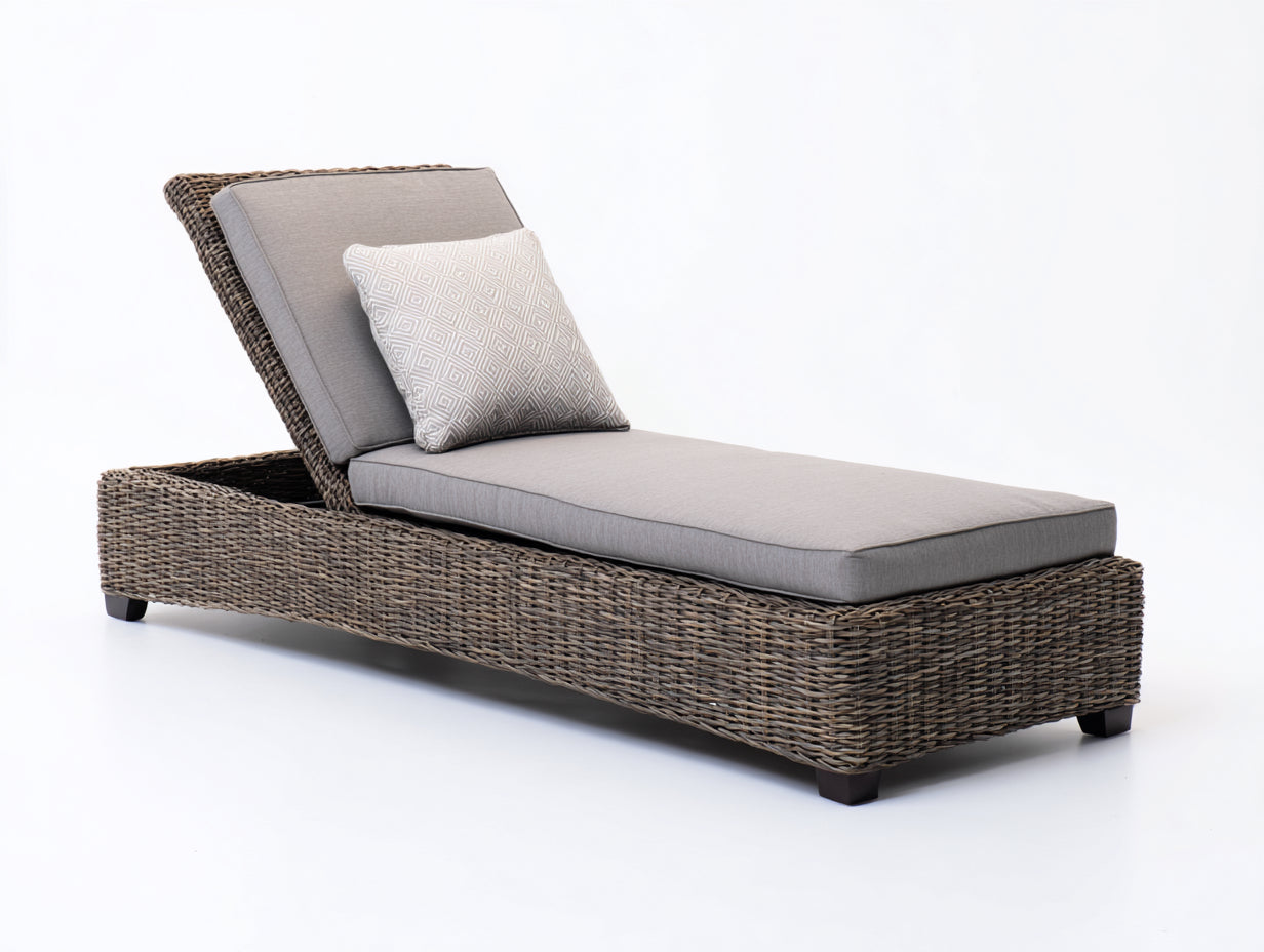 Lettino prendisole-rattan sintetico-legno-190x77x75 cm-grigio talpa-marrone-stile naturale